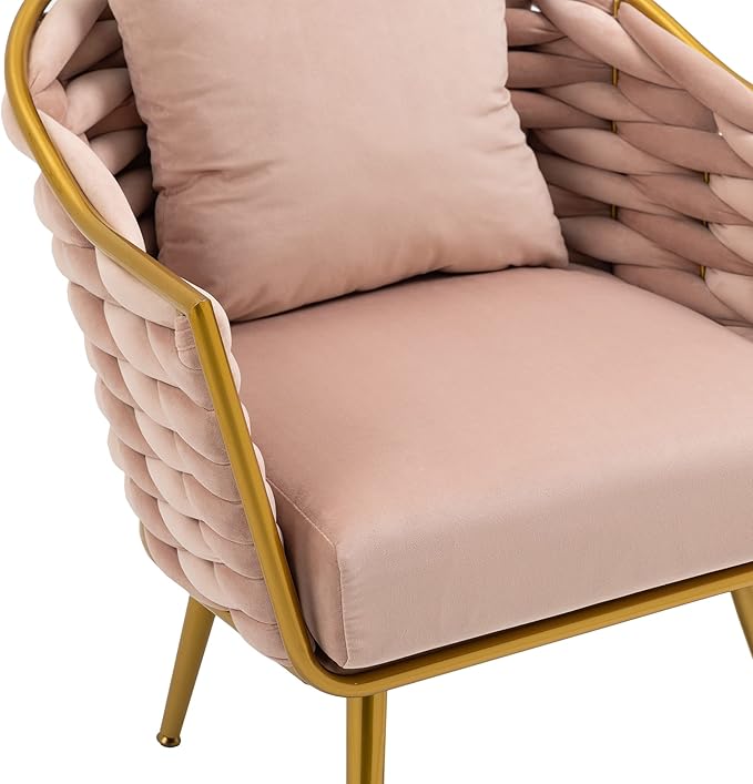 Velvet Accent Chair Modern Upholstered Armchair Tufted Chair with Metal Frame Single Leisure Chairs for Living Room Bedroom Office Balcony