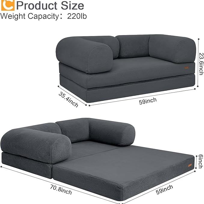 COMAX Convertible Folding Sofa Bed Foldable Chair Bed Floor Futon Couch with Back Support Comfy Corduroy Fold Out Mattress Sleeper for Living Room Bedroom