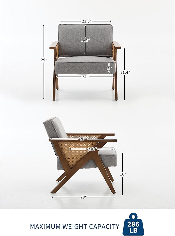GarveeHome Linen Accent Chairs Mid-Century Modern Armchair with Wood Legs for Living Room Bedroom Waiting Room