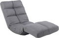 Floor Recliner with Adjustable Footrest - 14-Position Backrest &amp 5-Level Footrest for Ultimate Relaxation Foldable Linen Chaise Lounge Chair for Living Room (Grey)