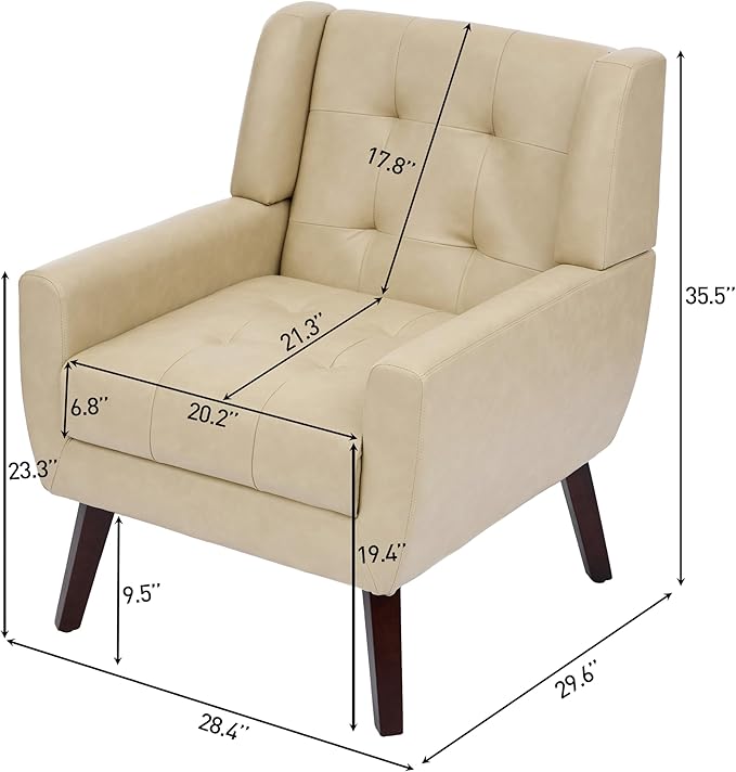 UIXE Faux Leather Accent Chair Modern Upholstered Club Arm Chair for Living Room Comfy Armchair Single Sofa Seat with Solid Wooden Legs (Cream)
