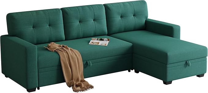 Ball &amp Cast L-Shape Reversible Sectional Sleeper Sofa Bed 4 in 1 Pull Out Couch with Storage Chaise &amp Removable Back CushionsConvertible Sleeper Corner Couch Pull-Out Sofa Bed for Living Room