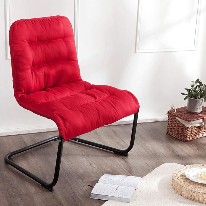 Durable Metal Modern Chair with Soft Comfortable Cushion Red - Ideal for Bedrooms Living Rooms Dorms Indoor Spaces Accent and Lounging