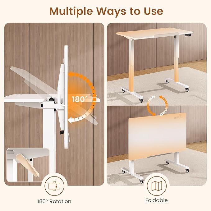 SEDETA 47 x 24 Inches Electric Standing Desk 180° Tiltable Mobile Rising Computer Desk Height Adjustable with Wheels for Drawing/Writing/Gaming/Study/Home Office/Small Space White