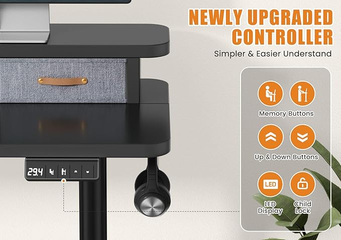 Flycity Electric Standing Desk with Dual Drawers 48 x 24 Height Adjustable Desk Sit Stand Desk with Memory Controller Casters &amp 2 Hooks Low Noise Home Office Desk Black