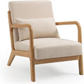 LKTART Mid Century Modern Chair with Waist Cushion Accent Chairs with Solid Wood Frame Upholstered Reading Armchair Fabric Comfy Single Sofa for Living Room Bedroom Apartment