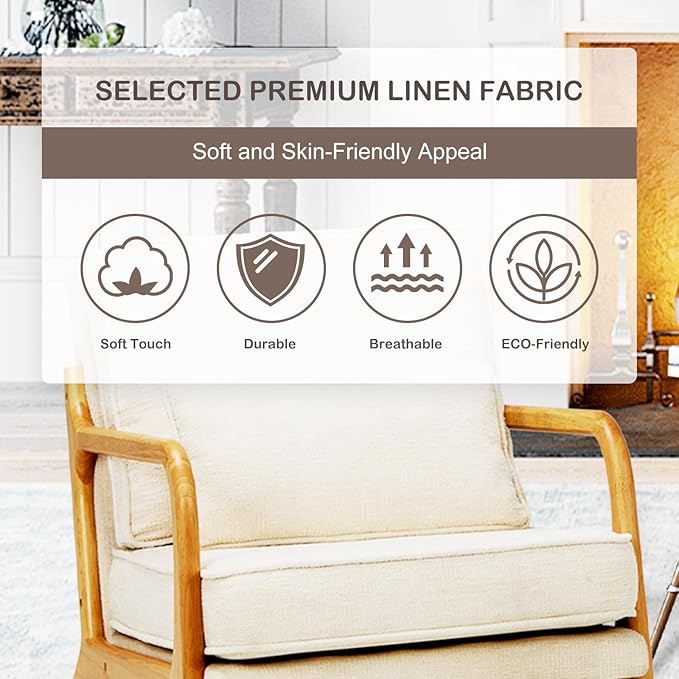Modern Accent Chair with Lumbar Pillow Relaxing Mid Century Chair Armchair with Solid Wood Frame &amp Soft Cushion Reading Leisure Armchair for Living Room Beige