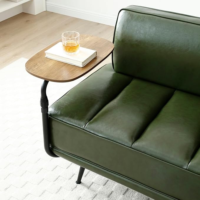 Upholstered Leather loveseat Sofa 55 Modern Bedroom Bench Window Bench with 360-degree Swivel Tray Small Couch for Living Room Bedroom Hallway Olive Green