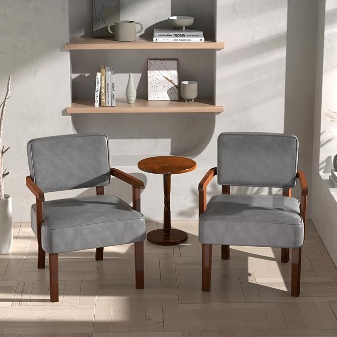 Accent Chair PU Leather Oversized Living Room Chairs with Soft Seat and Armrests Armchair for Bedroom Dinning Reading and Waiting Rooms (Leather Gray)