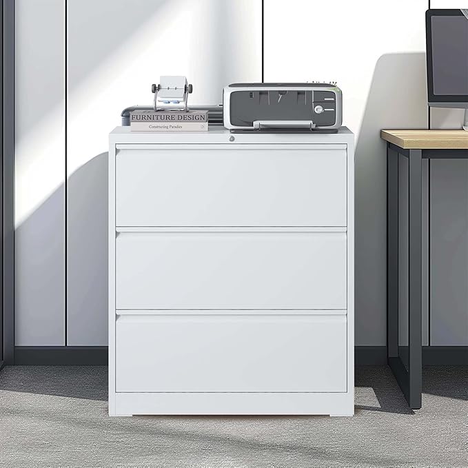 3 Drawer Small File Cabinet with Lock Locking Filing Cabinet for Home Office Under Desk Storage Cabinet Organizer with DrawersWhite