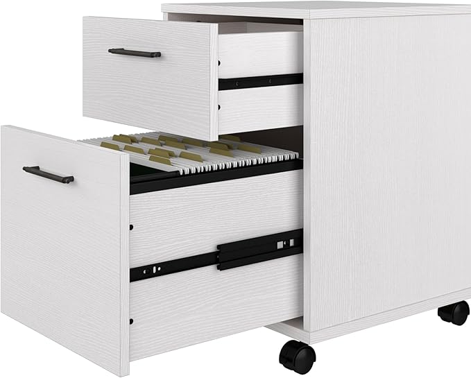 Bush Furniture Key West Rolling File CabinetFile Cart for Home Office in Pure White Oak2 Drawer File Cabinet on Wheels
