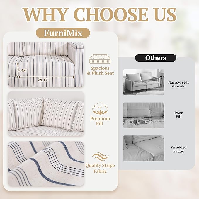 97 Stripe Pattern Sectional Corner Sofa with Storage Armrests &amp 2 Pillows Oversized Modular Couch V-Shape Sofa Upholstered L-Shape Couch 5-Seat Sectional for Living Room Apartment Bedroom