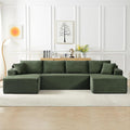 134 Inch U-Shaped Couch Modular Sectional Sofa Oversized Corduroy Boneless Couch with Cup Holder and Storage Pocket 4-Seater Upholstered Cloud Sofa for Living Room No Assembly Required Green