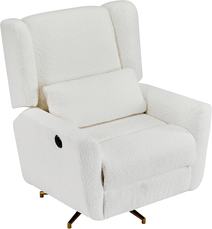 Christopher Knight Home Dolia Boucle Fabric Upholstered 360° Swivel Chair Push-Back Power Recliner Chair Iron Recliner Sofa with Rotation Living Room Lounge Sofa Adjustable Backrest Beige+Gold