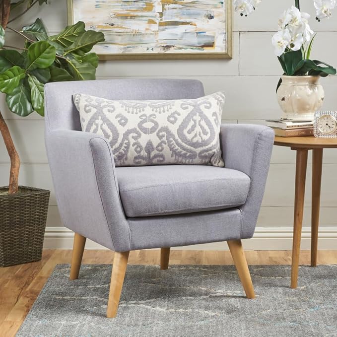 ChairArmchair ReclinerModern Club Chair Upholstered Fabric Accent Chair with Button-Tufted Backrest and Tapered Birch Wood Legs Ideal for Living Room (Light Grey + Fabric)
