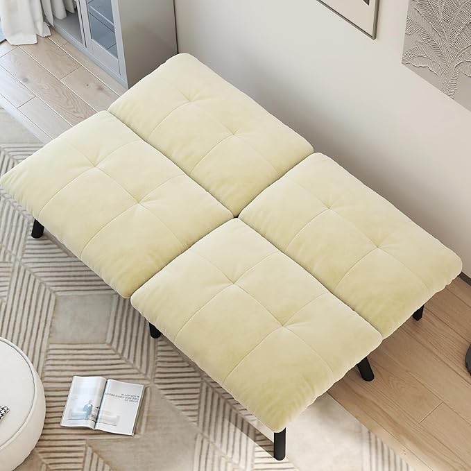 Futon Sofa Sleeper Couch Bed with Adjustable Backrest Thick Cushion Velvet Fabric for Department Living Room Lounge Sofa Loveseat (Beige)
