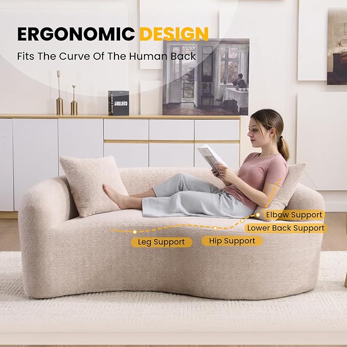 66.9'' Modular Sectional Loveseat Chenille Upholstered Boneless Curved Loveseat with Deep SeatCombination Round Sofa for Coffee Shop Game Room Office (Beige 66.9 Inch)
