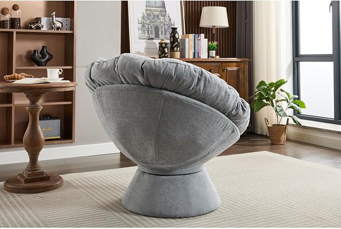Oversized Swivel Accent Chair 360° Rotating Barrel Chair for Living Room Chenille Lounge Chair for Bedroom Relaxation
