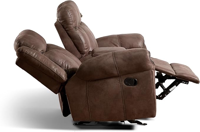 24/7 Shop at Home Amos Oversized Nursery Glider Recliner Chairs for Adults Manual Comfy Reading Couch Overstuffed Reclining Loveseat Sofa Adjustable Comfy Theater Seating for Living Room Brown