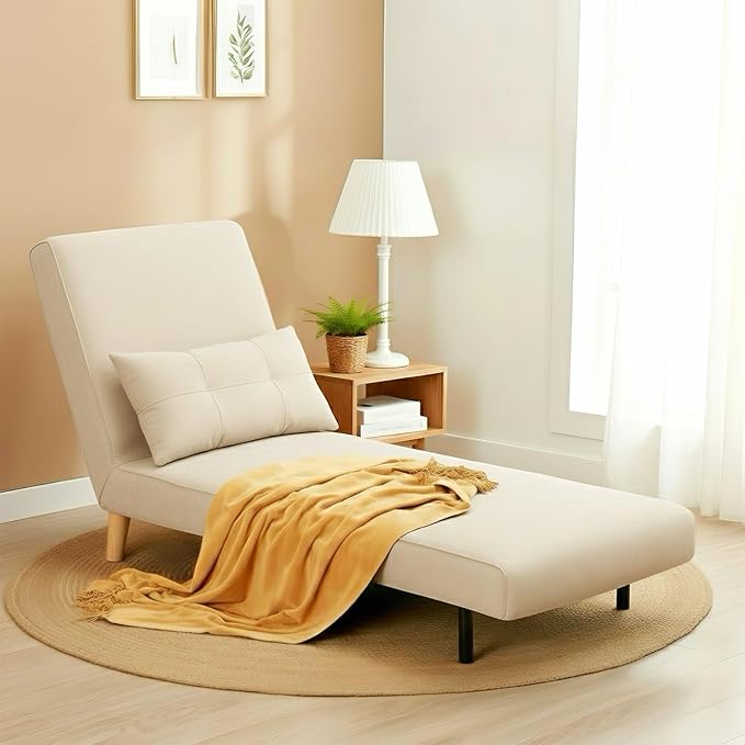 Ahomly 3 in 1 Convertible Sleeper Chair Sofa Chair for Adults with 6 Angle Adjustable Backrest Single Sleeper for Living Room/Apartment/Office Beige
