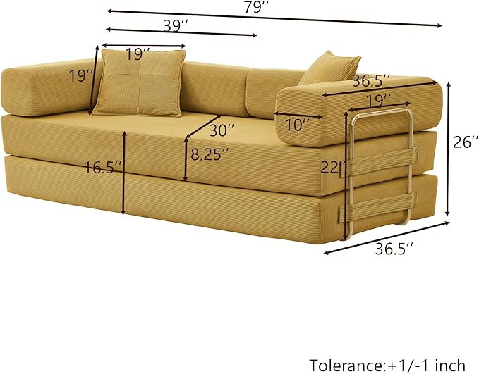 4-in-1 Folding Convertible Floor Sofa Bed 78 Oversized Compression Sofa No Assembly Required King Futon Lazy Couch Corduroy Loveseat Sleeper with Pull Out Bed Modular Futon Couch