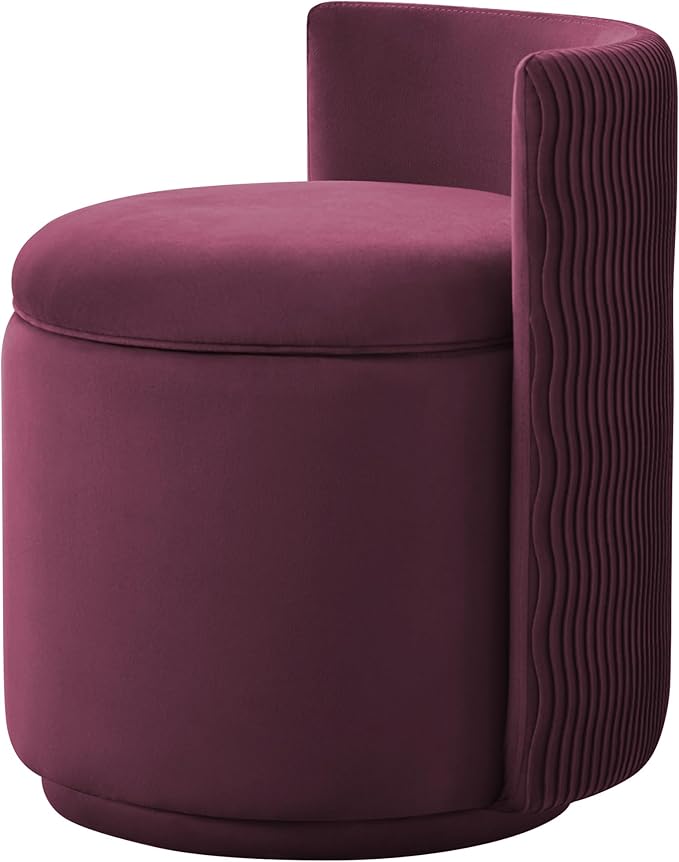 360° Swivel Velvet Vanity Chair with Storage Barrel Makeup Chair with Wave Back No Assembly Vanity Stool Small Accent Chair for Living Room Burgundy