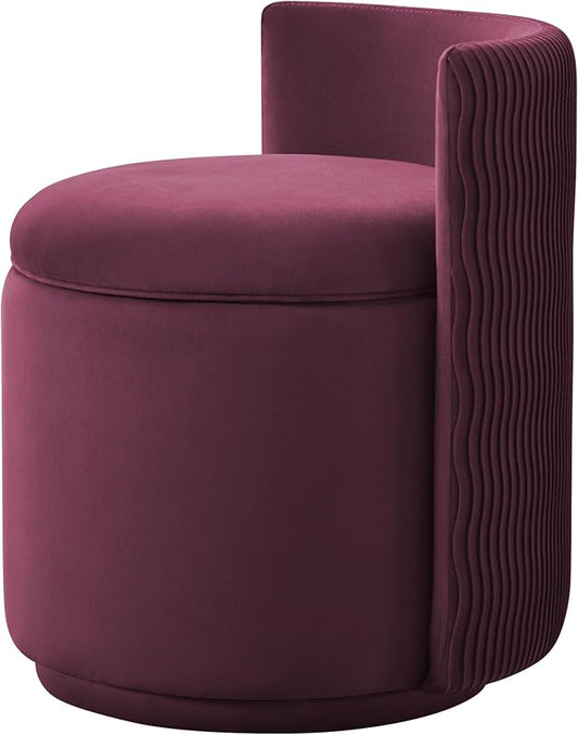 360° Swivel Velvet Vanity Chair with Storage Barrel Makeup Chair with Wave Back No Assembly Vanity Stool Small Accent Chair for Living Room Burgundy
