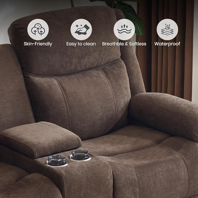 Recliner Sofa Reclining Loveseat Sofa with Massage &amp Heat Reclining Couch with Side Pockets Extra Storage Cup Holders for Living Room