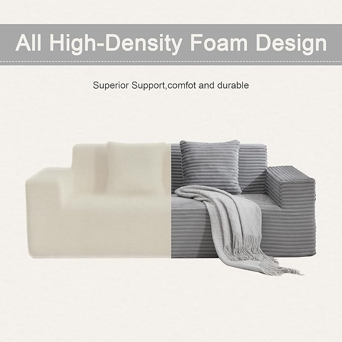 76 Cloud Loveseat Sofa Plush Corduroy Fabric 2 Seater Boneless couches Modern Small Couch for Living Room Comfy Deep Seat Sofa Apartment Office Small Spaces Light Grey