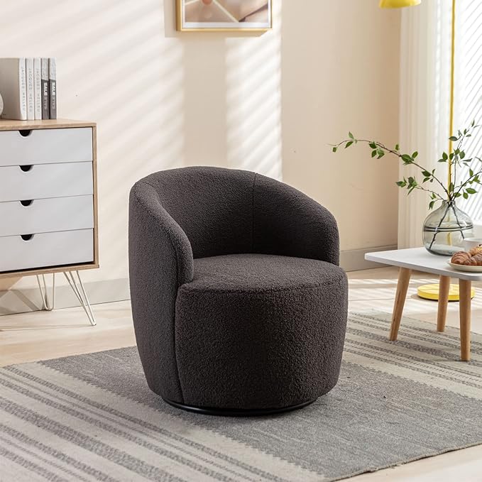Antetek Small Swivel Chair Club 360 Degree Swivel Barrel Chair Modern Leisure Arm Chair for Nursery Living Room Hotel Bedroom Office Lounge Dark Grey
