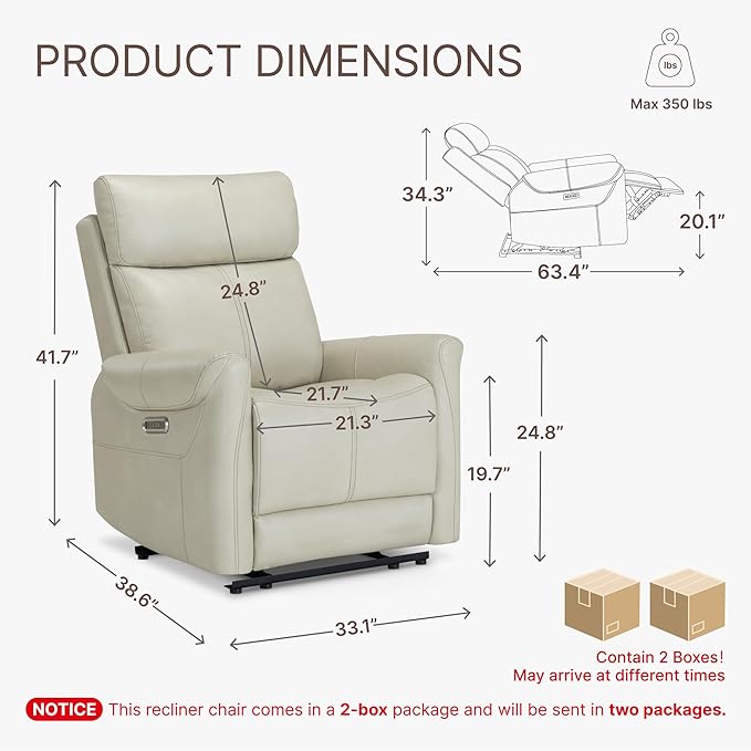 Wall Hugger Recliner Chair for Adults Faux Leather RV Recliner with USB Charging Ports Electric Power Reclining Sofa for Living Room Home Theater Seating Bedroom