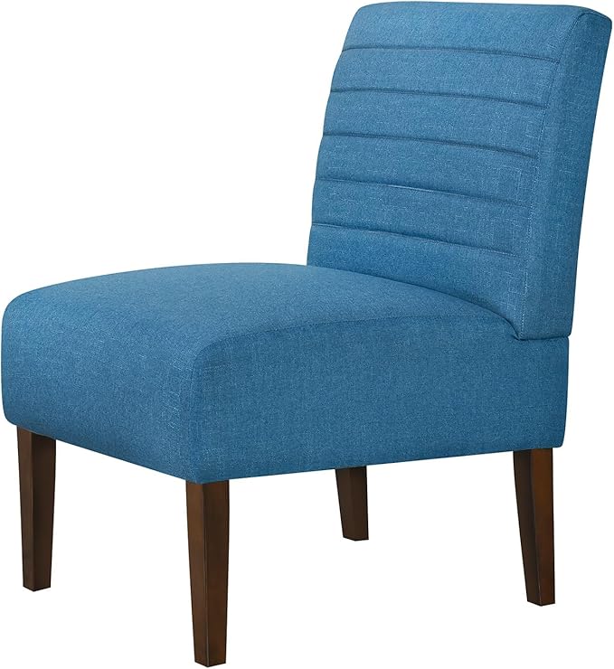 Rubberwood Slipper Chair Accent Armless Chair with High Back - Modern Upholstered Lounge Chair for Living Room Bedroom Office Deep Seat Comfy Reading Chair (Blue)