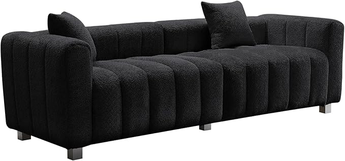 87.4 Modern 3 Seater Sofa Couch for Living Room Mid Century Fluffy Couches with Solid Wood Frame and 6 Legs for Bedroom Apartment Weight Capacity 750 LBS (Black)