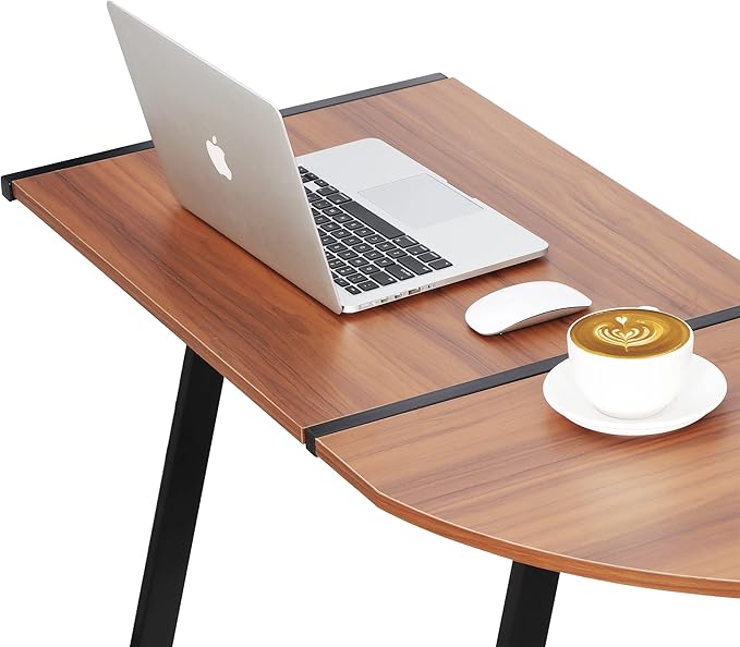 Modern L-Shaped Home Office Desk with Round Corner Computer Desk Gaming Writing PC Laptop Workstation with Solid Steel Frame Desktop (Walnut)