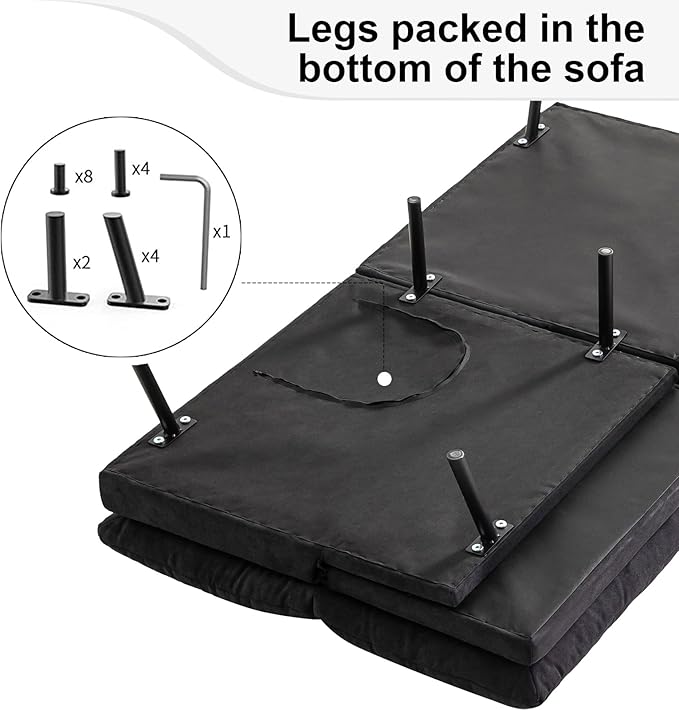 MUUEGM 68 Futon Sofa Bed with Memory FoamFuton Couch with Adjust Backrest Couches Bed for Living RoomStudios Apartments Dormitories Offices and Game RoomsBlack