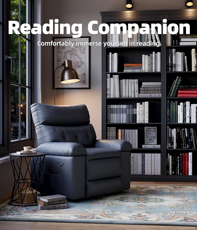 GarveeHome Oversized 27 Recliner Chairs Classic Manual Leather Recliner Home Theater Seating with Lumbar &amp Arms Support for Living Room Bedroom and Nursery - Grey