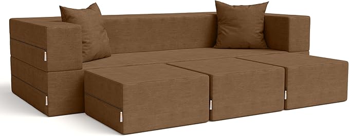 Jaxx Zipline Convertible Sleeper Sofa &amp Three Ottomans/California King-Size Bed Textured Microvelvet - Toffee