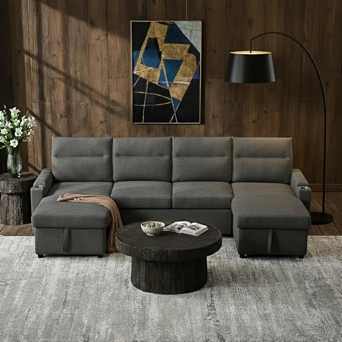 109 Modular Sectional Sofa Convertible U-Shaped Sofa Set with Storage Cup Holders and USB Charging Ports Ideal for Living Rooms Moder 6-Seater Modular Sectional Sofa with Removable Ottoman