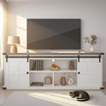 GAOMON 70 Farmhouse TV Stand for 80/75/70 Inch TVsEntertainment Center Storage Cabinets w/Power Outlets and Sliding Barn DoorRustic TV Stands for Living RoomMedia Console Cabinet (White+Brown)