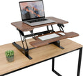 Mount-It! Height Adjustable Standing Desk Converter Compact 30” Wide Tabletop Standing Desk Riser with Gas Spring Desktop Stand Up Workstation with Keyboard Tray Fits Monitor or Laptop Dark Walnut
