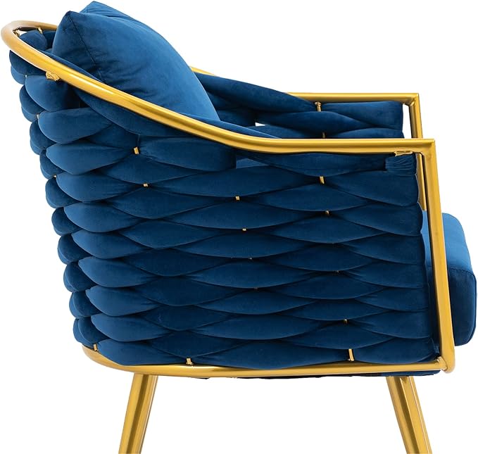 Velvet Accent Chair Modern Upholstered Armchair Tufted Chair with Metal Frame Single Leisure Chairs for Living Room Bedroom Office Balcony
