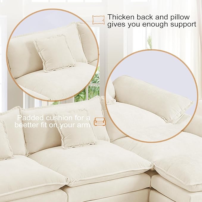 Furniliving 46‘’ Oversized Chair with Ottoman Luxury Chenille Single Sofa Upholstered Deep Seat Chaise Lounge with Pillows for Living Room Bedroom Apartment Beige