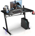 Tangkula Gaming Desk Height Adjustable Computer Desk w/Blue LED Lights Gaming Handle Rack &amp Cup Holder Z-Shaped Ergonomic Home Office Gamer Desk w/Carbon Fiber Texture (Black)