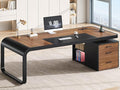 Itaar 70.9 Executive Desk Large Computer Desk with Drawers and Lateral File Cabinet Office Desk with Removable Shelves Business Furniture Desk Workstation for Home Office Brown