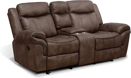 24/7 Shop at Home Amos Oversized Nursery Glider Recliner Chairs for Adults Manual Comfy Reading Couch Overstuffed Reclining Loveseat Sofa Adjustable Comfy Theater Seating for Living Room Brown