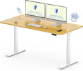 FLEXISPOT E6 Pro Oval Leg Dual Motor 3 Stages Standing Desk 55x28 Inch Whole-Piece Board Electric Height Adjustable Electric Sit Stand Up Desk 150KG Load Capacity (White Frame + Maple Desktop)