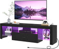 HOOBRO LED TV Stand with Power Outlets to 65 inch TV Gaming Entertainment Center with Glass Shelves and Large Drawer Modern Media TV Console Table for Living Room Bedroom Black BB160UDDS01G1