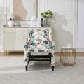 Push Back Recliner Chair with High Back Blue Floral Print Fabric Upholstery Classic Wing Back Design 250 LBS Capacity (Green)