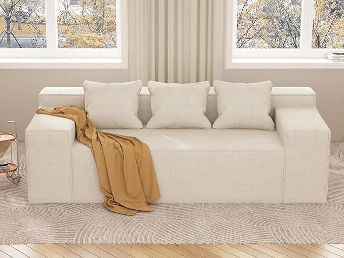 PurrJoys Modular Sectional Sofa 3 Seater 105 Deep Seat Corduroy Lounge Sofa with Movable Cushions Modular Couch for Small Spaces Living Room Bedroom Apartment Office - Beige