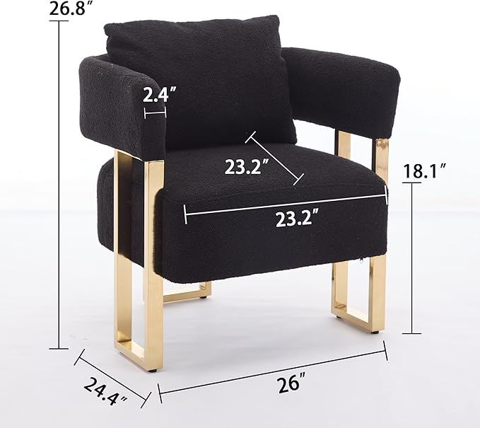Oversized Black Teddy Accent Chair Modern Barrel Chair with Gold Legs Metal Frame Upholstered Armchair for Bedroom Living Room Sofa Chair Club Side Chairs Home/Business (Set of 2 Black)